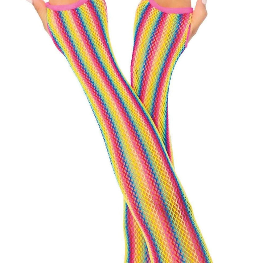 Rainbow Fishnet Arm Warmers