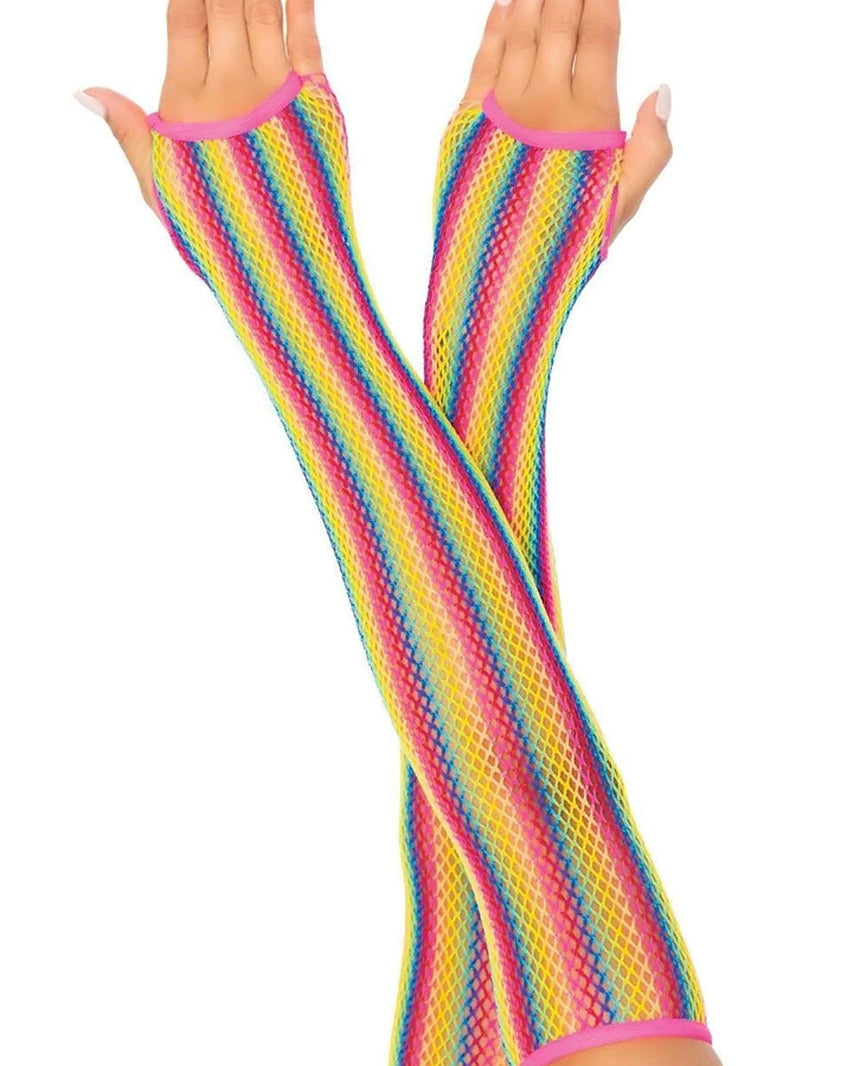 Rainbow Fishnet Arm Warmers