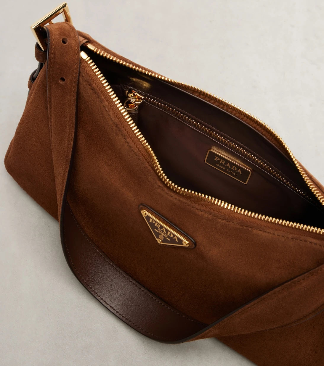 Prada - Prada Aimée Medium suede shoulder bag