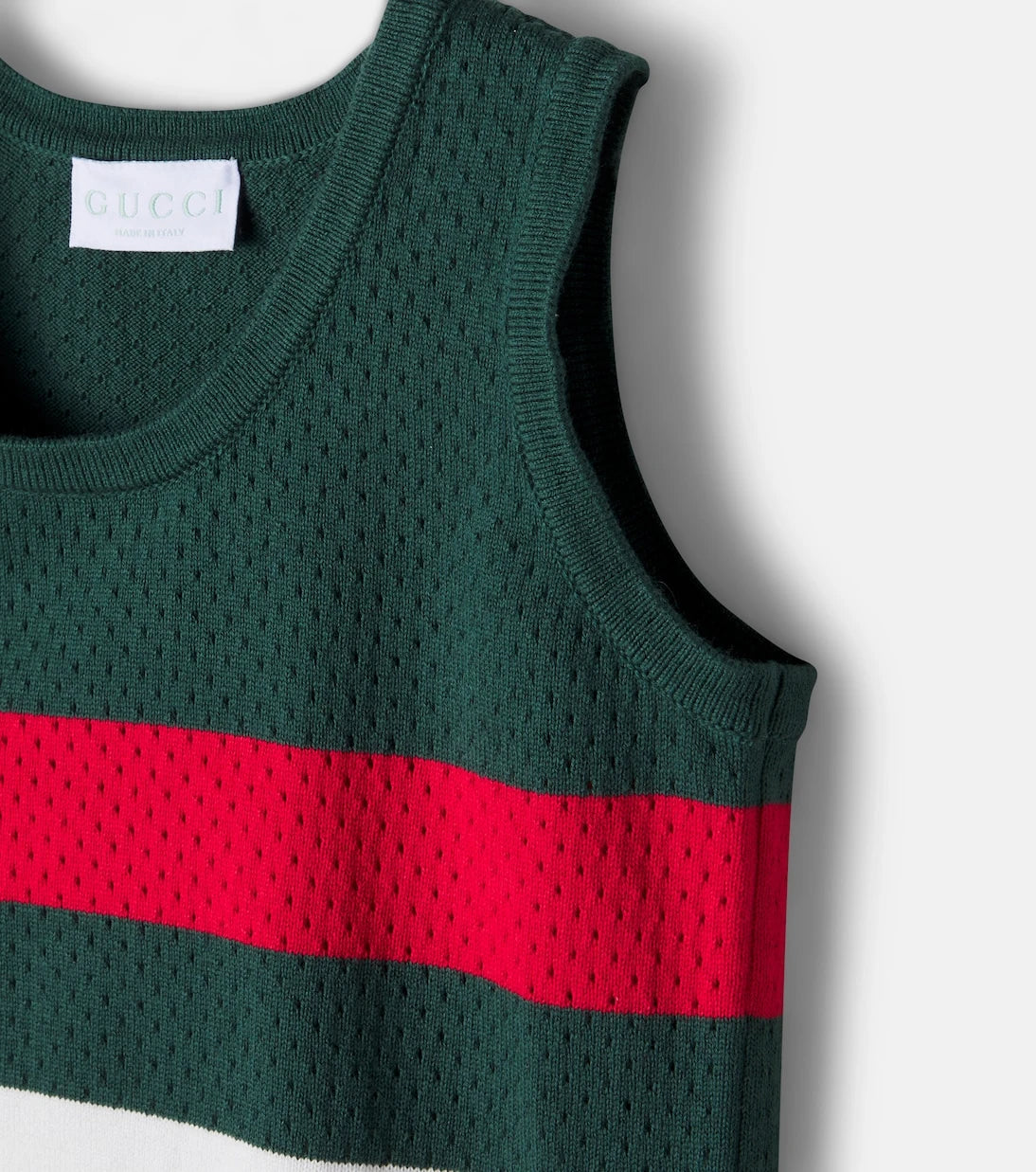 Gucci Kids - فستان من القطن بنسيج مخرم مخطط الويب