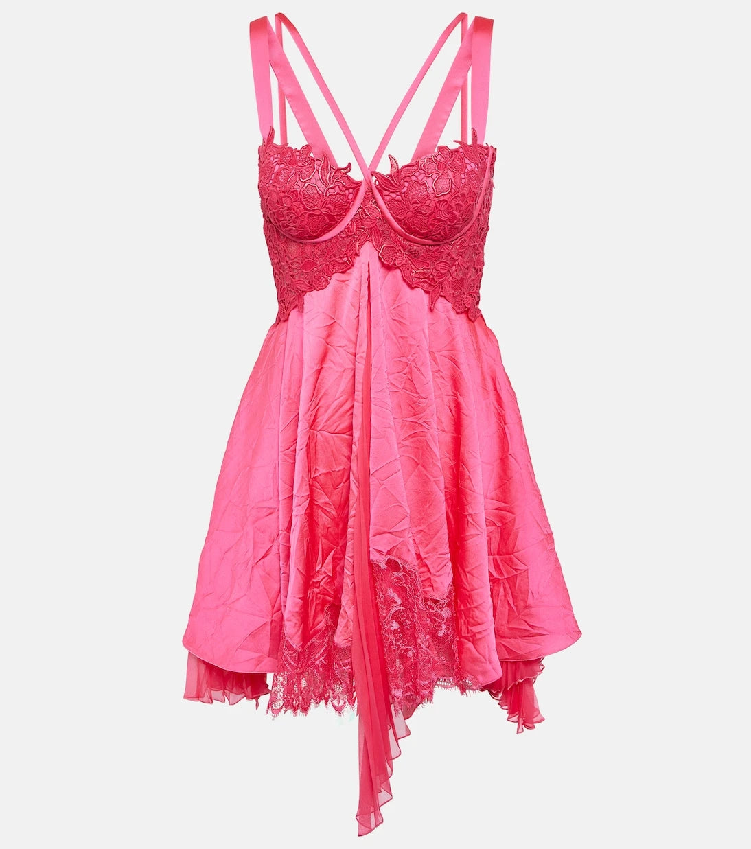 Versace - Lace-trimmed satin minidress