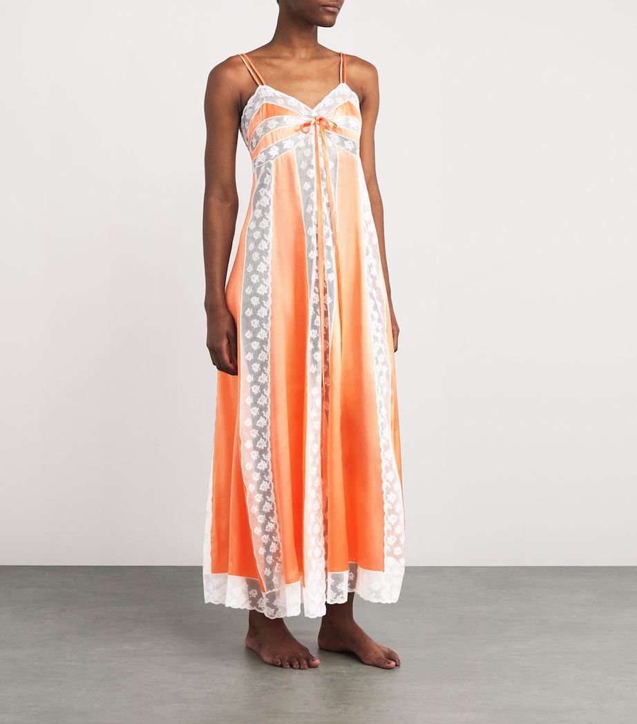 Loretta Caponi Orange Silk Lace-Detail Nightdress