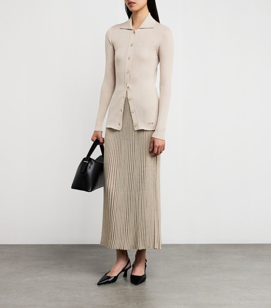 Kiton Beige Wool-Blend Shimmer Cardigan