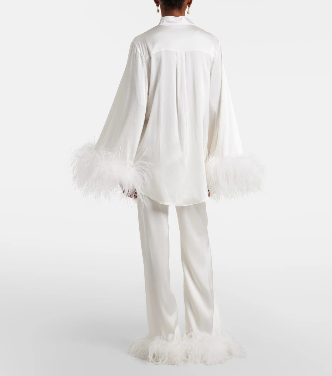Oséree - Bridal feather-trimmed satin wide-leg pants