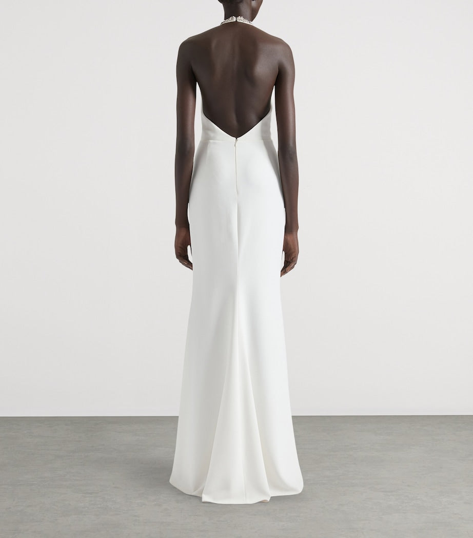 Satin Embellished Halterneck Dress IVORY