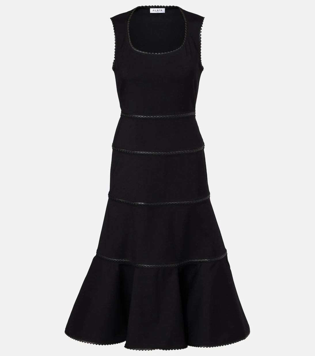 Alaïa - Leather-trimmed wool midi dress