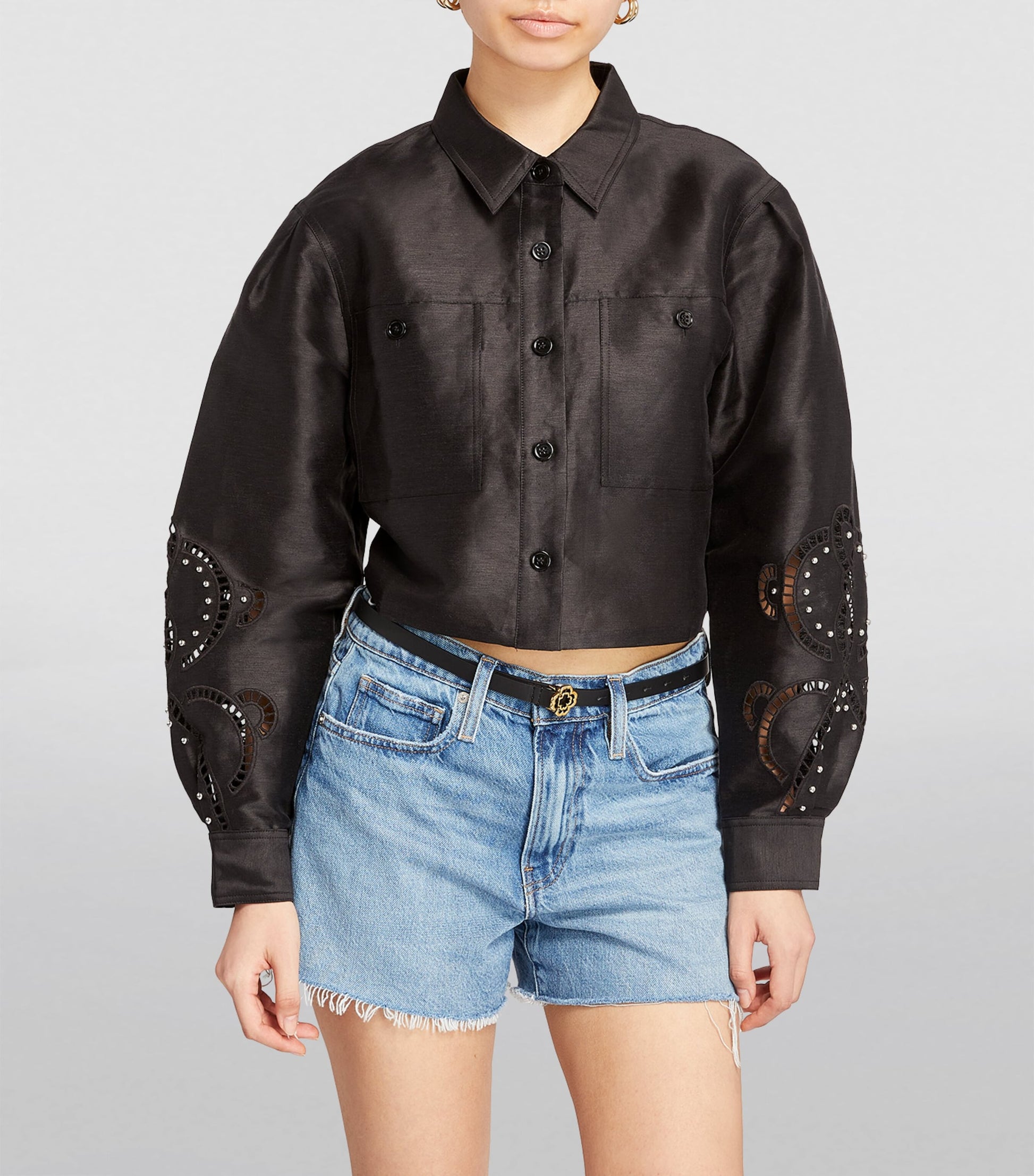 Maje Black Leather Logo Thin Belt