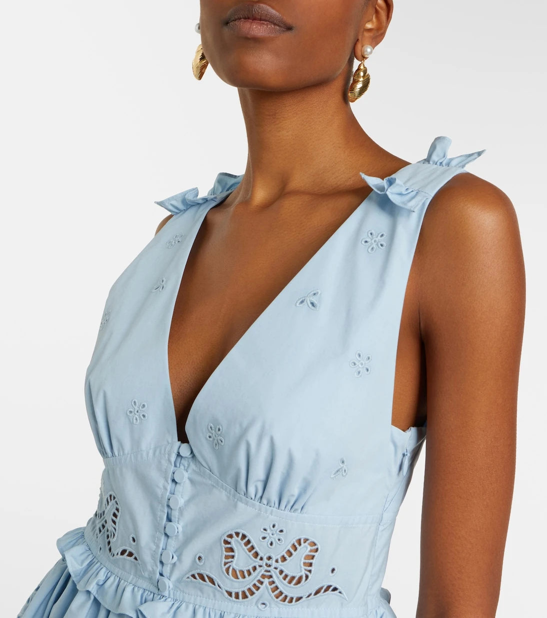 Self-Portrait - Broderie anglaise cotton-blend minidress