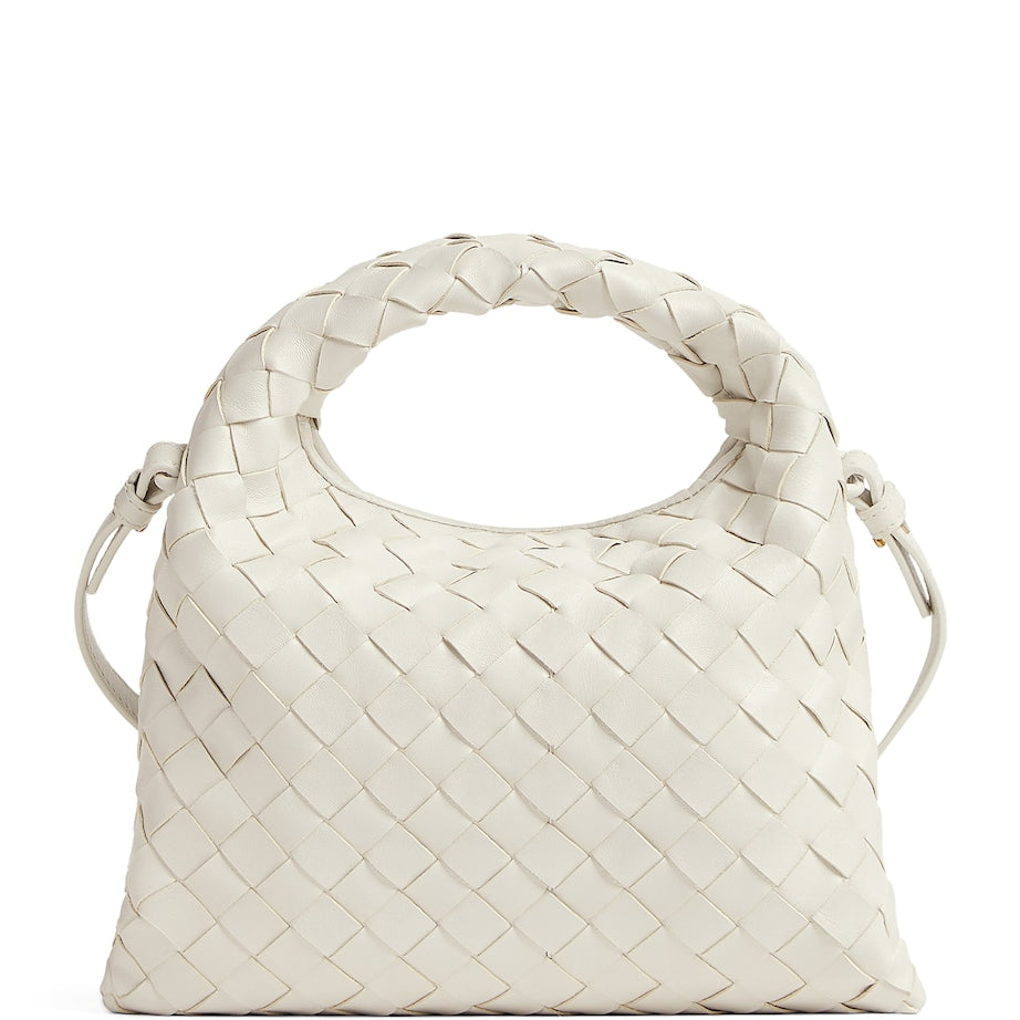 Bottega Veneta White Small Leather Hop Cross-Body Bag