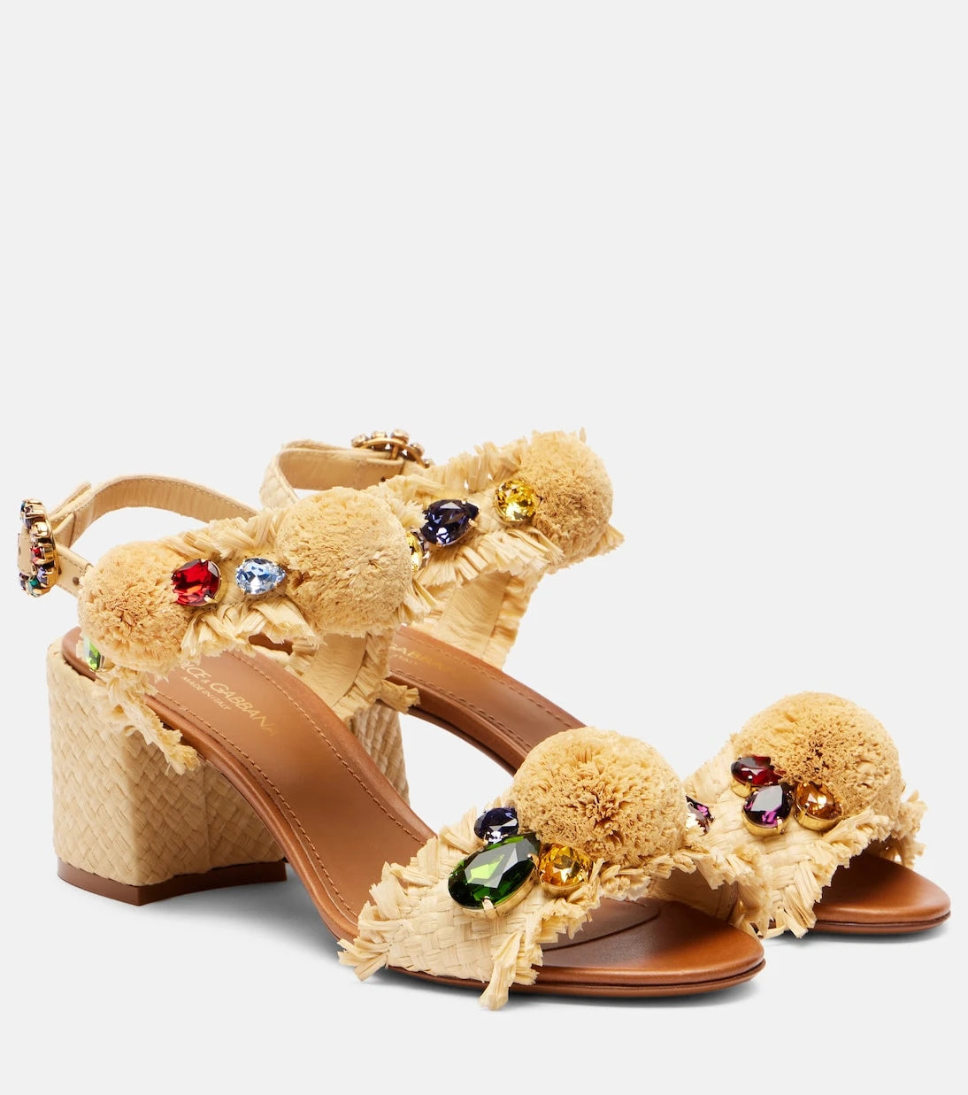 Dolce&Gabbana - Embellished raffia-effect sandals