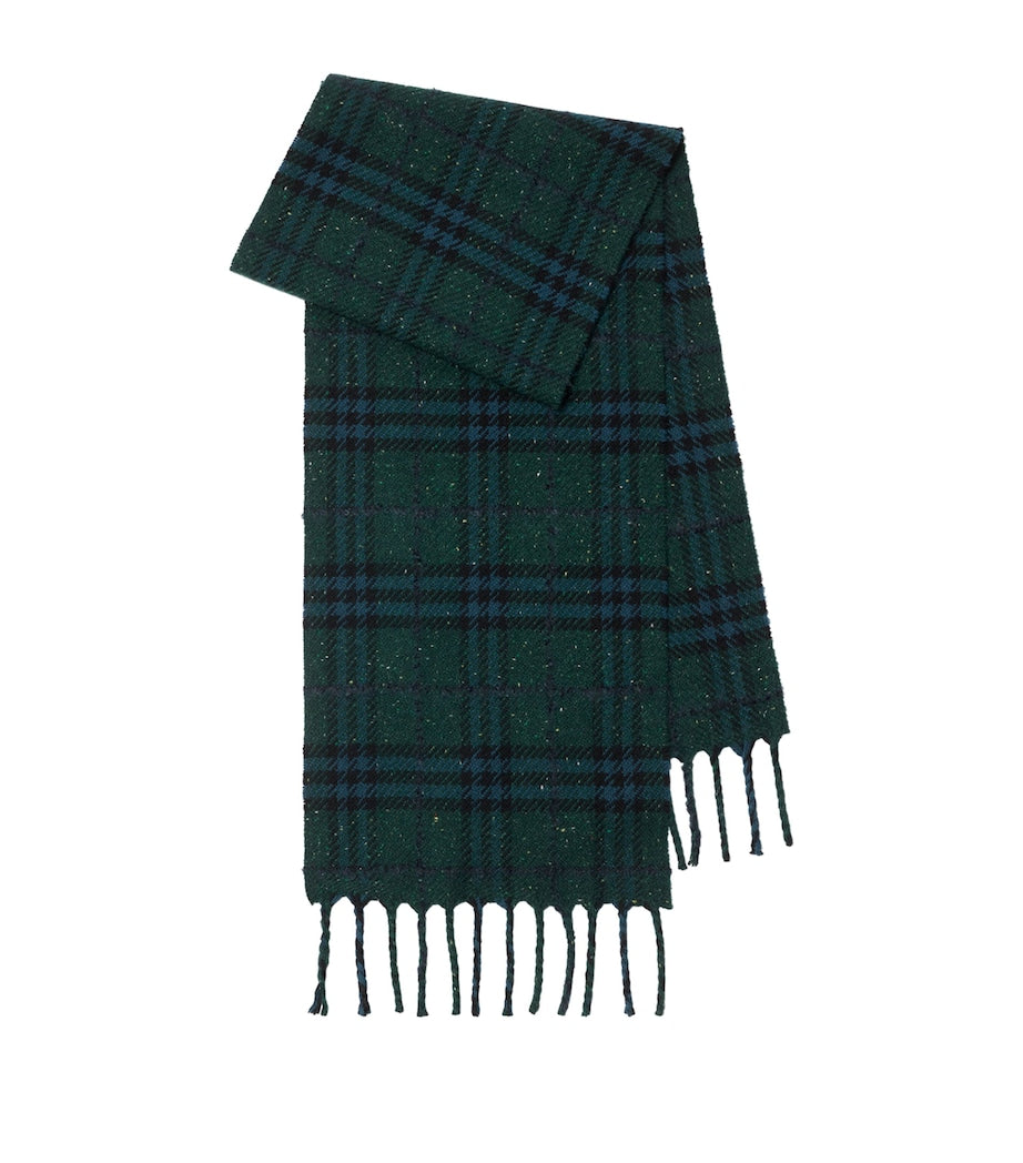 Green Cashmere-Blend Speckled Check Scarf