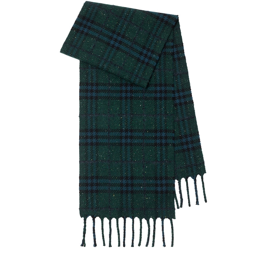 Green Cashmere-Blend Speckled Check Scarf