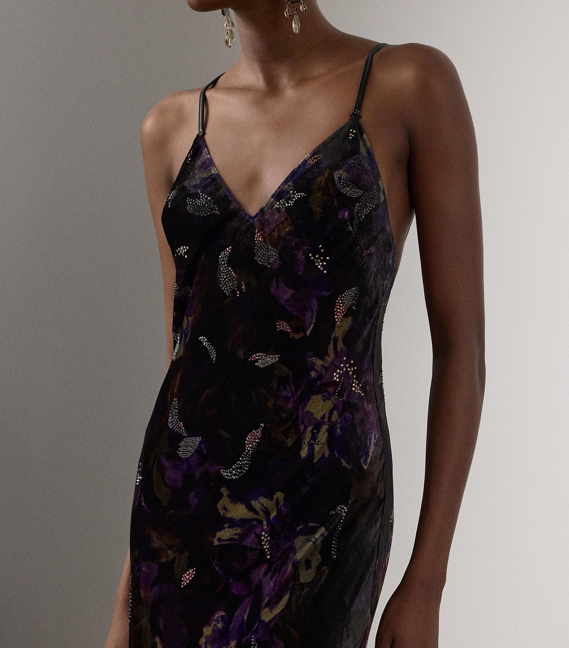 Ralph Lauren Collection Black Velvet Embellished Floral Evening Dress
