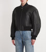 Alexander Wang Black Lambskin Cropped Bomber Jacket