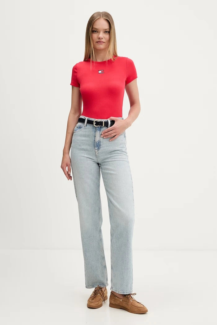 Tommy Jeans kadın pamuklu elastan tişört