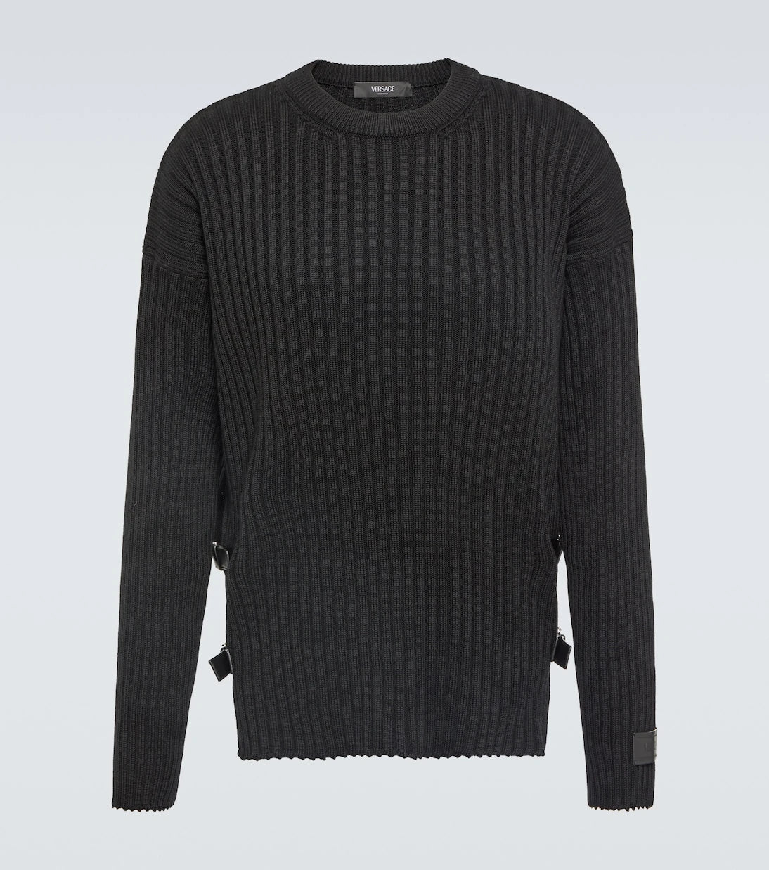 Versace - Leather-trimmed knit wool sweater
