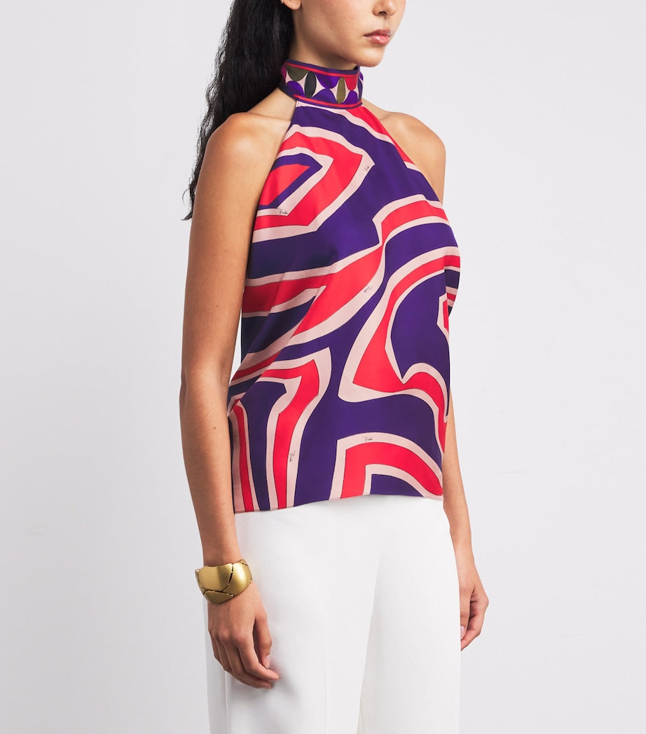 PUCCI Multi Silk Labirinto Print Halterneck Top