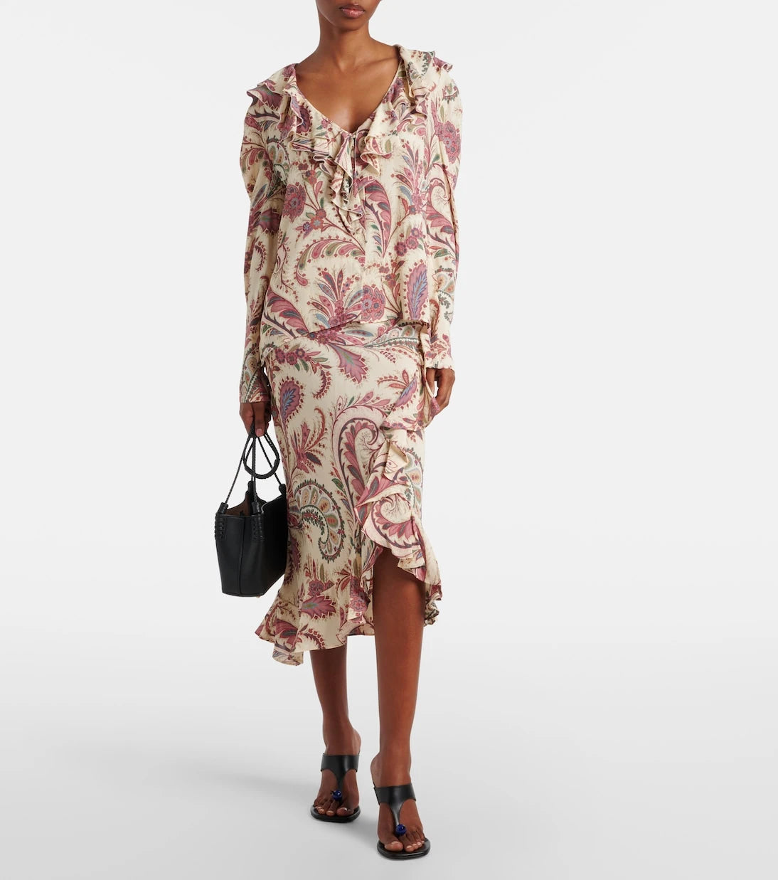 Etro - Asymmetric paisley ruffled midi skirt