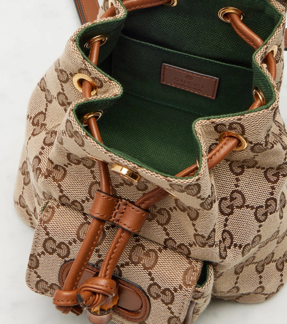 Gucci - Bamboo Orta boy deri detaylı kanvas sırt çantası