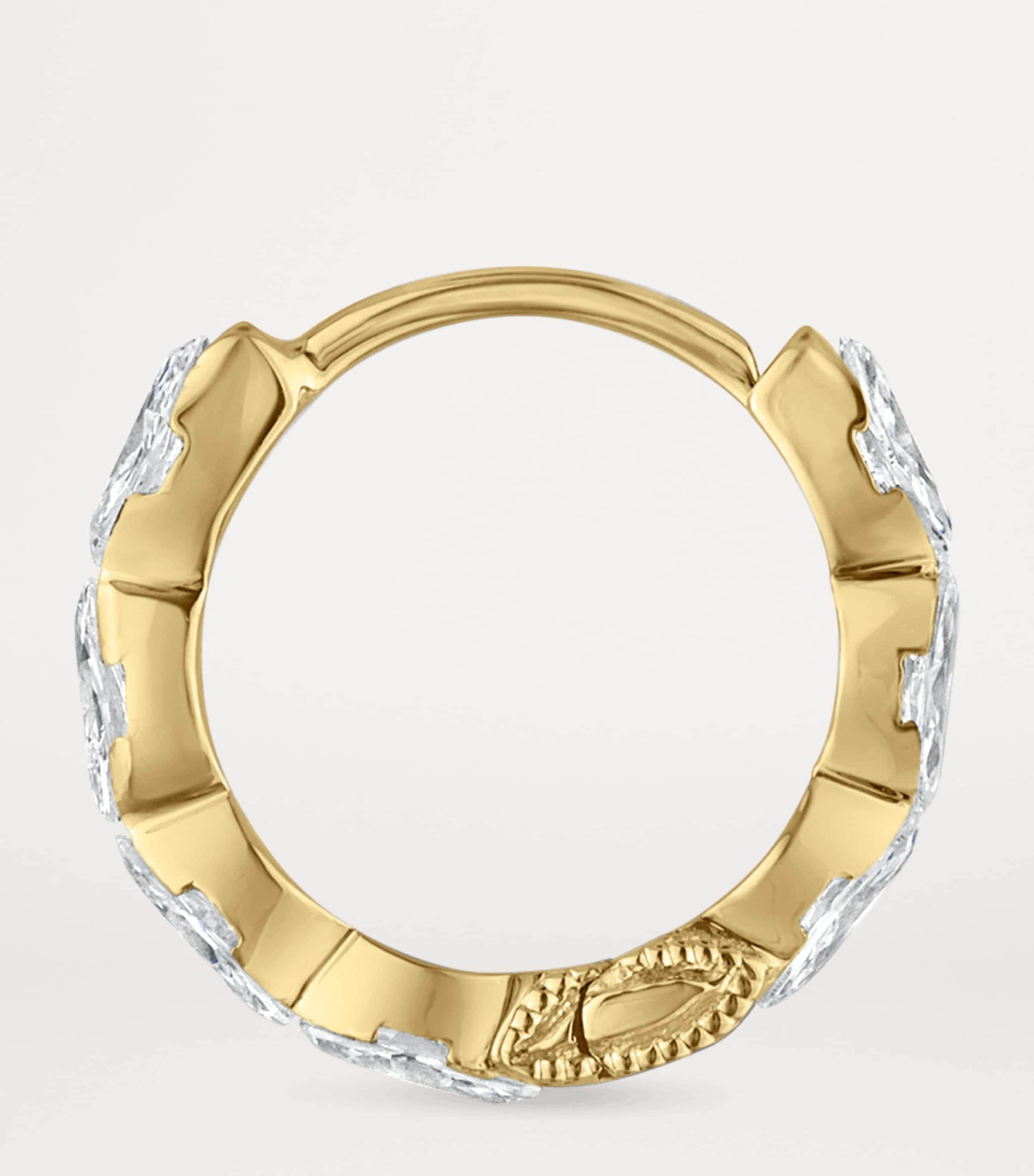 Yellow Gold Invisible Set Diamond Marquise Eternity Hoop Earring (8mm)