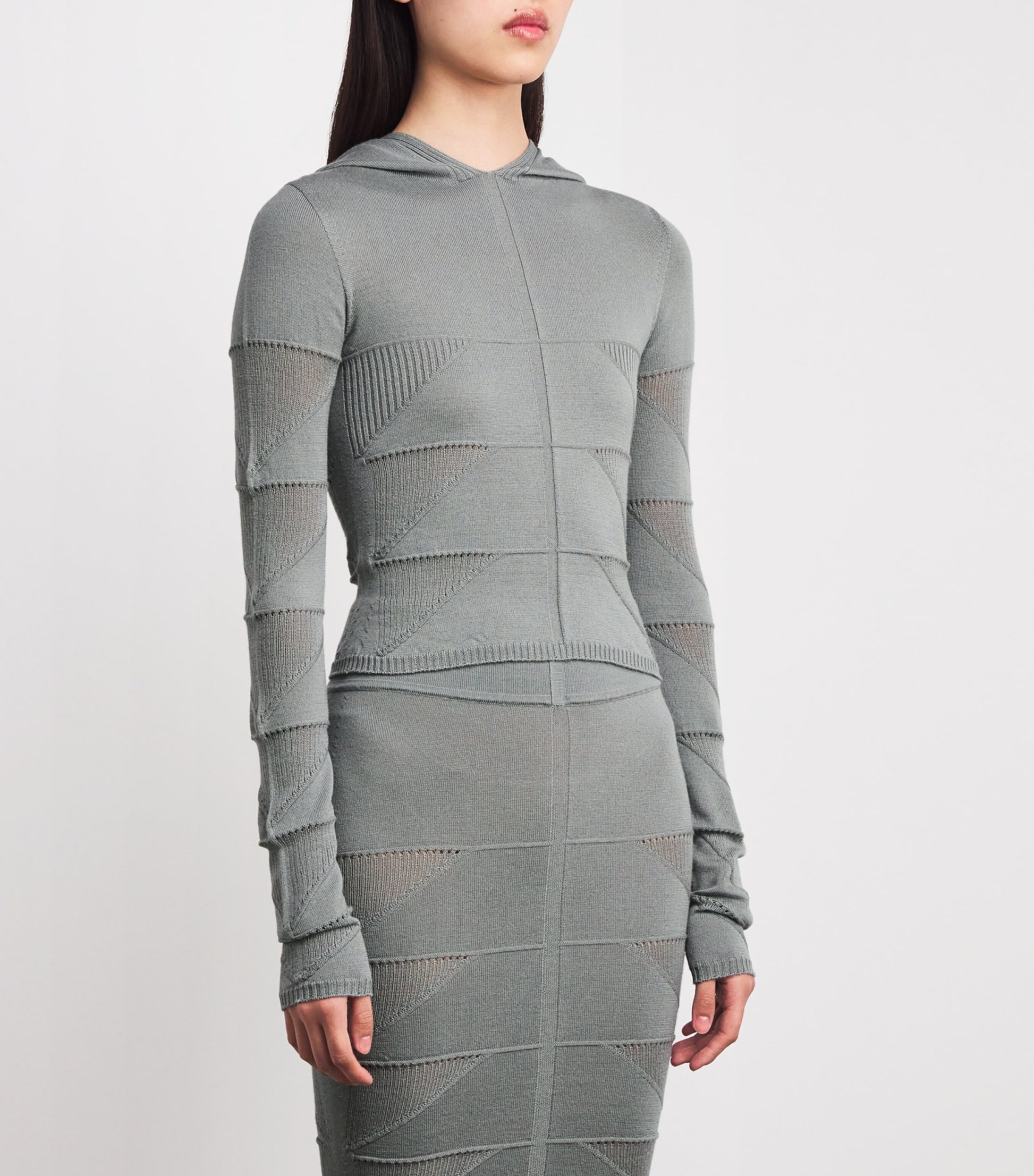 Rick Owens Blue Virgin Wool Knitted Hoodie