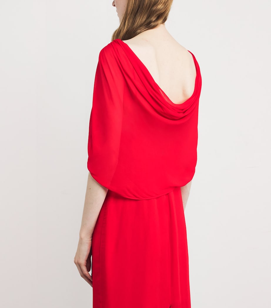 Saloni Red Cape-Sleeve Samira Maxi Dress