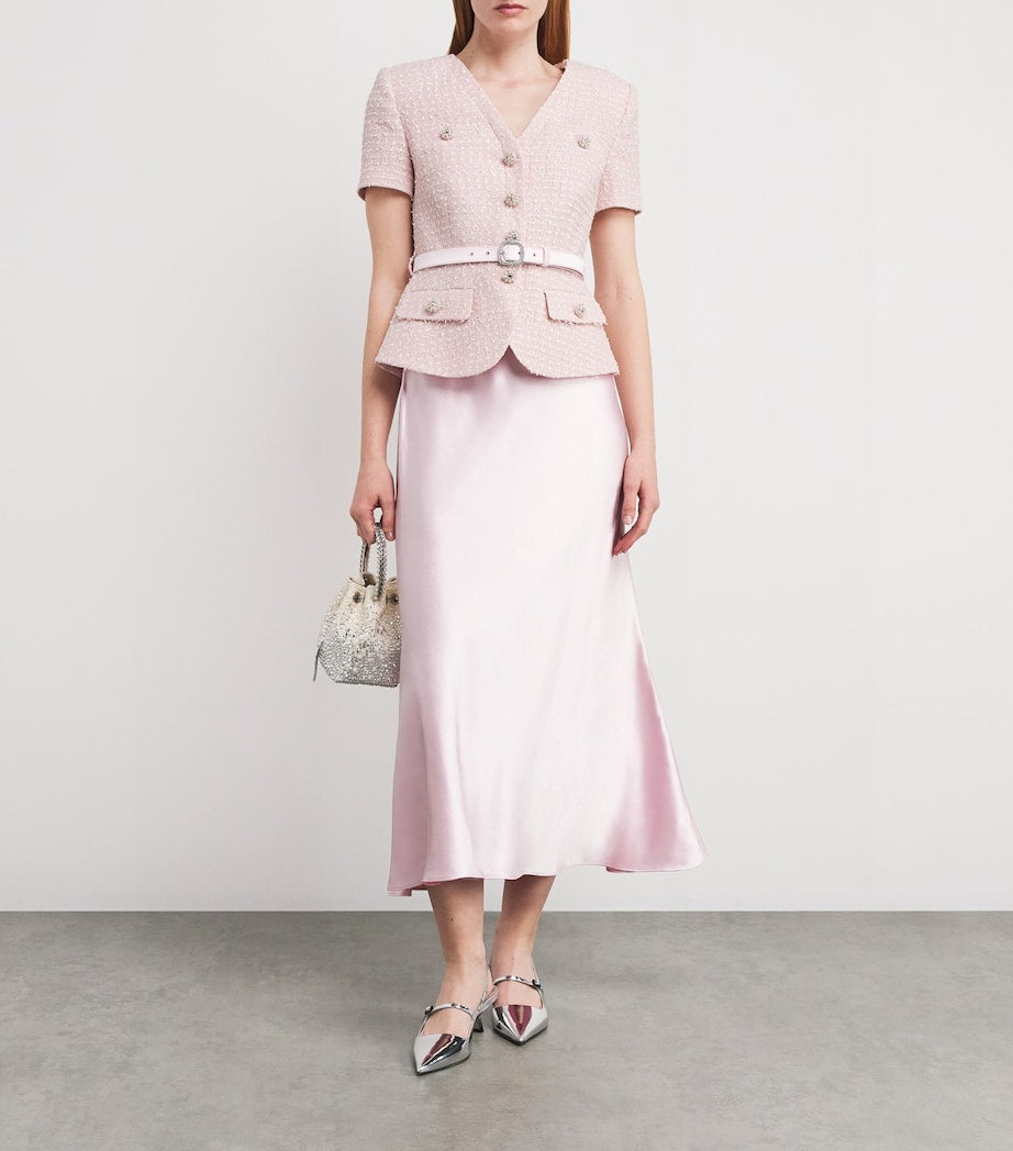 Self-Portrait Pink Sequin Bouclé Chiffon Midi Dress