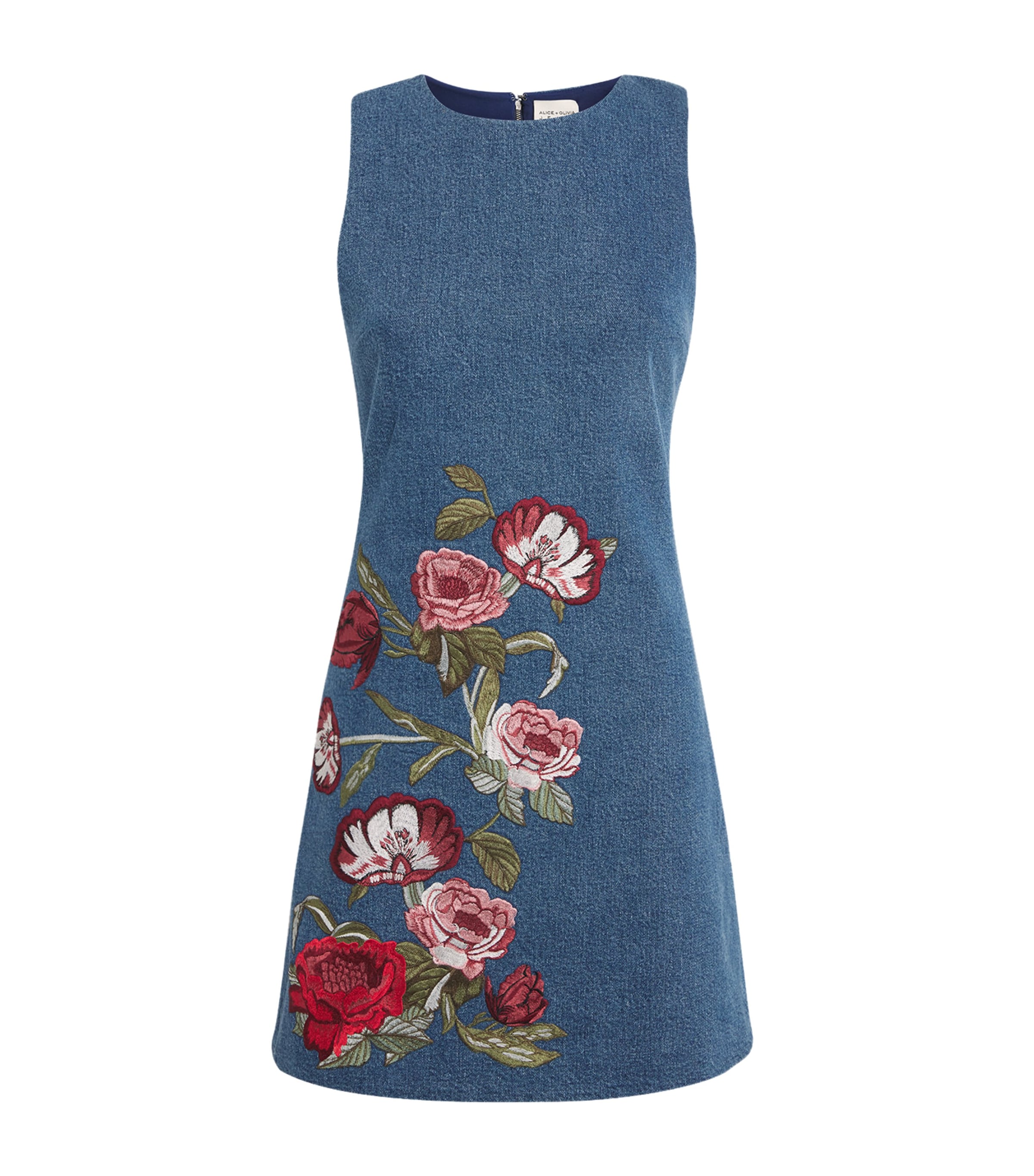 Alice+Olivia Blue Denim Embroidered Mini Dress