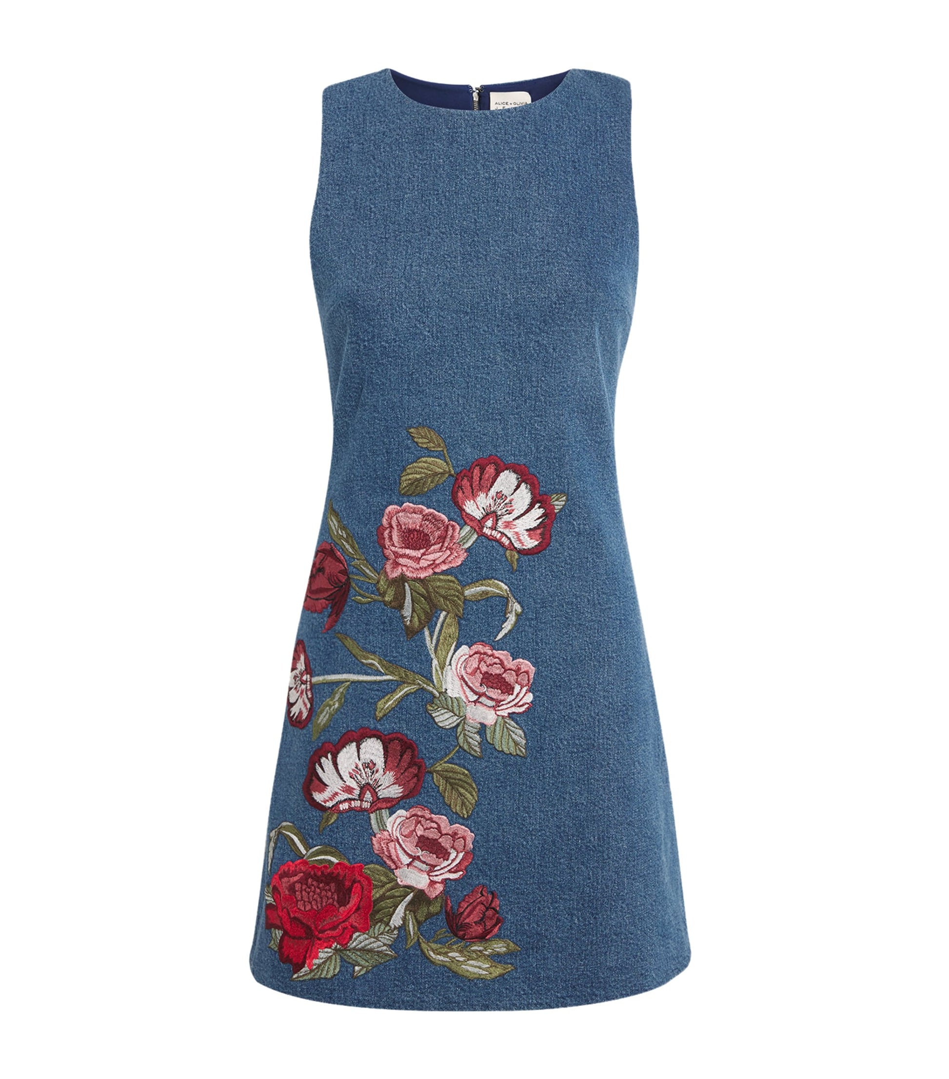 Alice+Olivia Blue Denim Embroidered Mini Dress