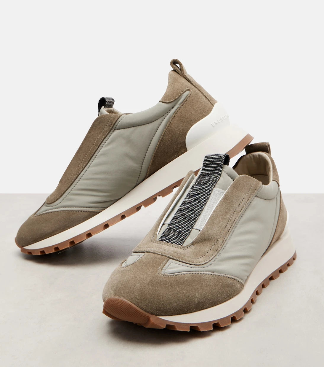 Brunello Cucinelli - Monili suede-trimmed sneakers