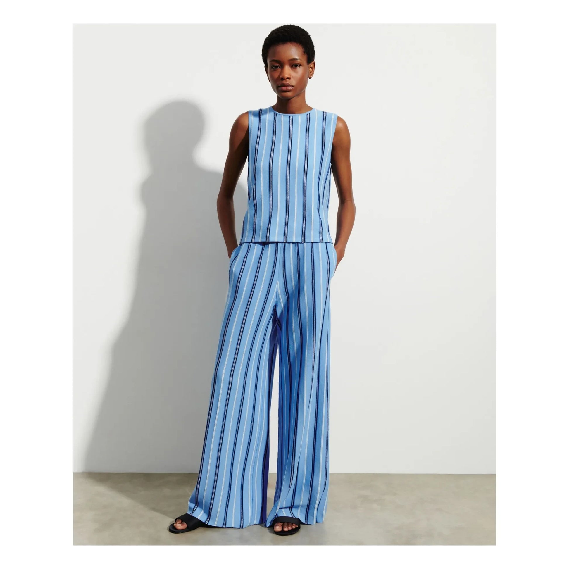 Bompard - Linen Cotton and Silk Striped Trousers | Blue
