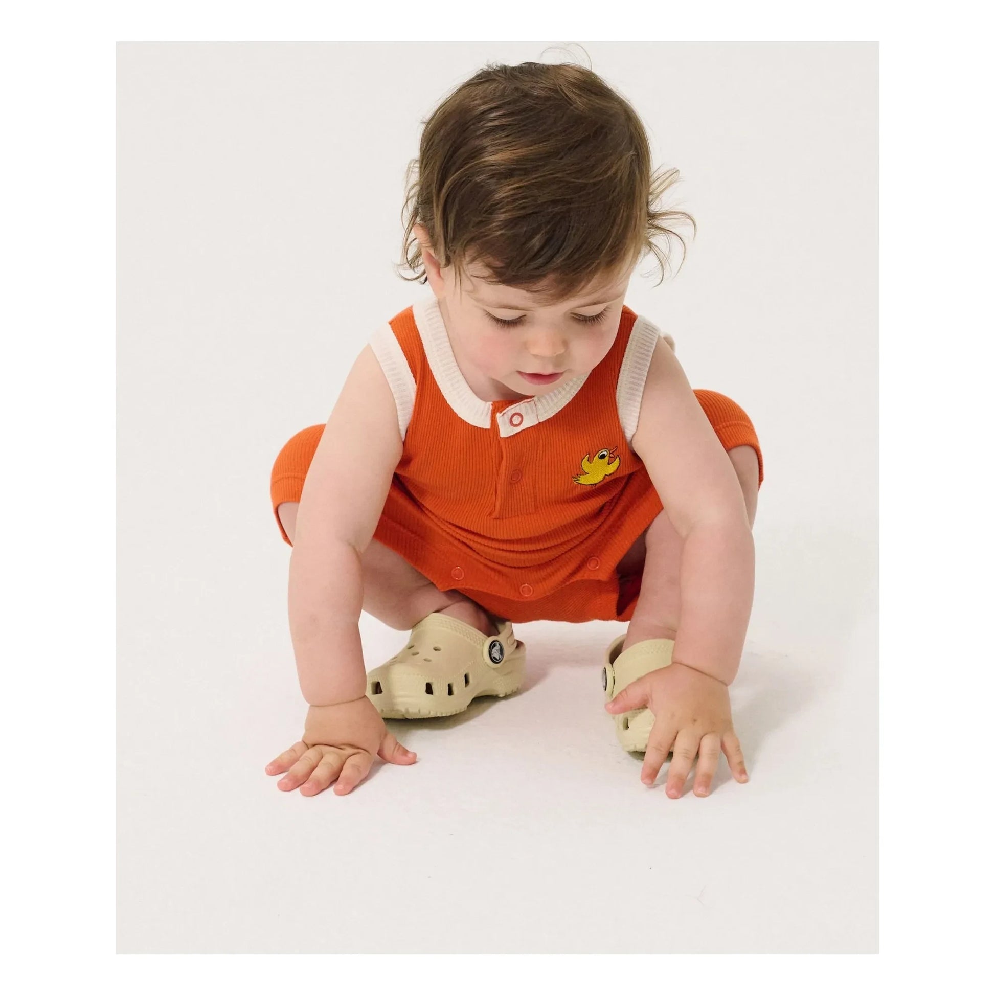 Bobo Choses - Organic Cotton Bird Ribbed Playsuit | Orange