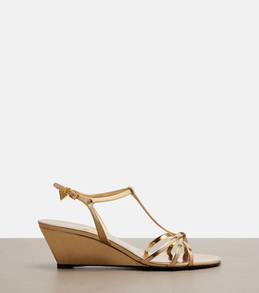 Prada - Metallic leather wedge sandals