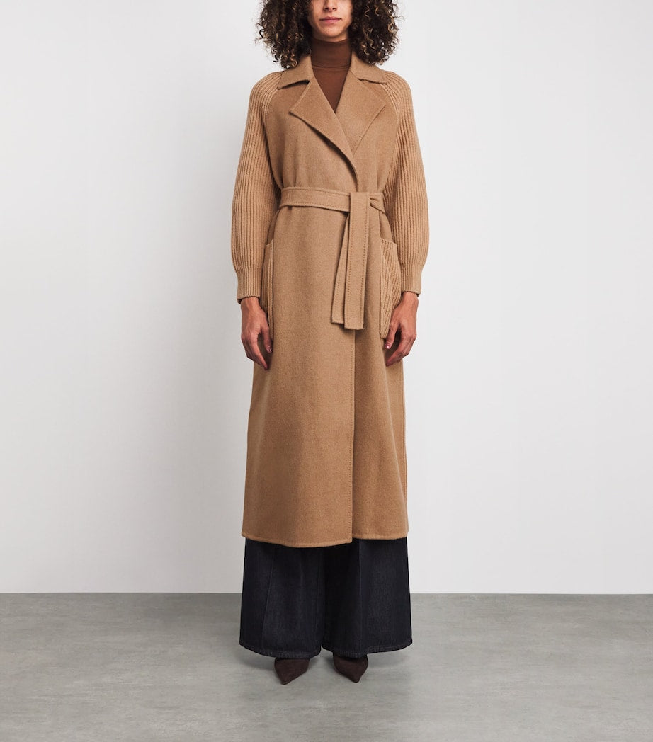 Max Mara Beige Camelwool Knitted-Sleeve Coat