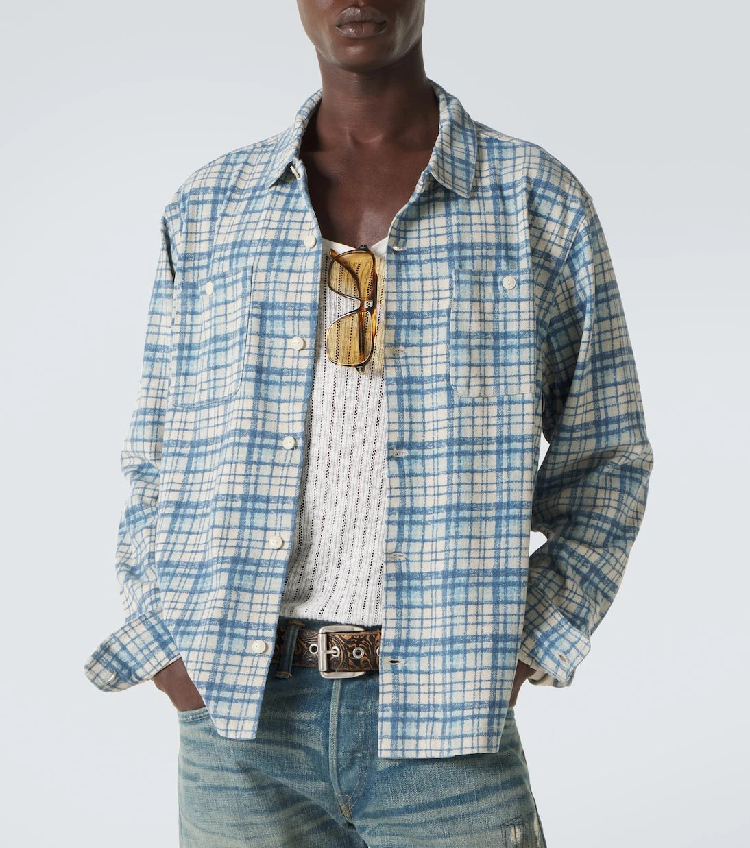 RRL - Plaid cotton and linen jersey shirt