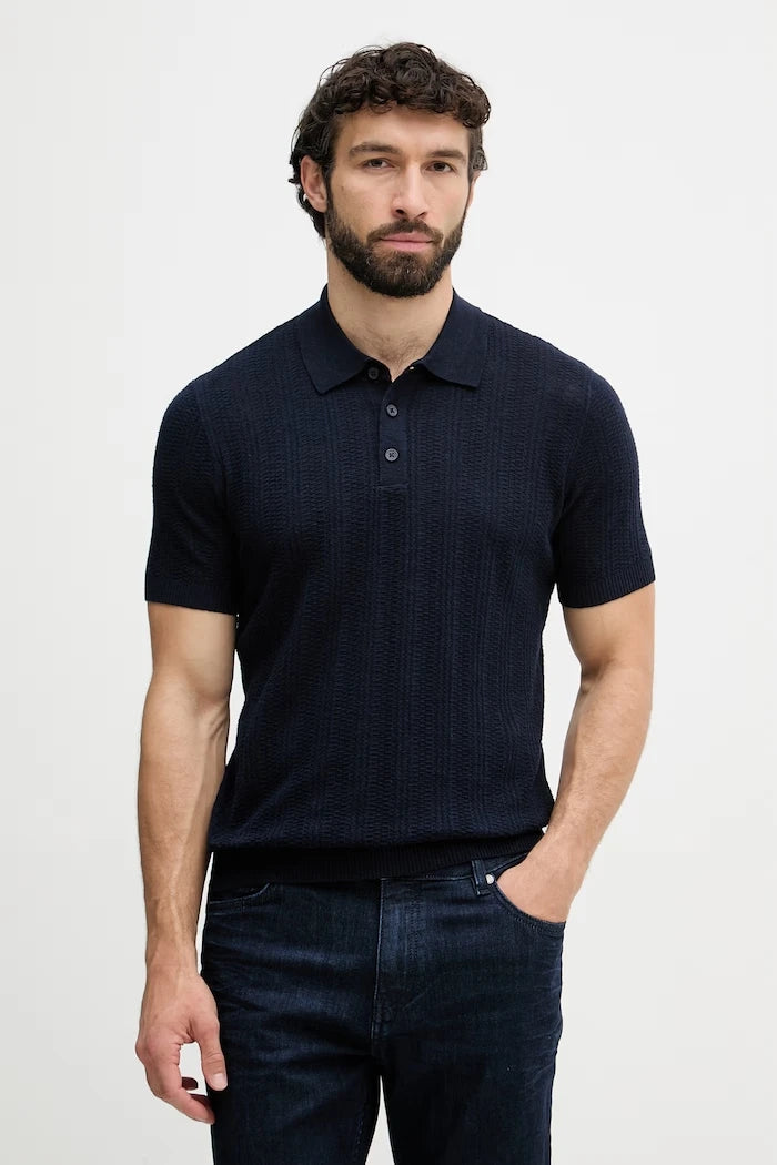 Yaka detaylı erkek keten karışımlı polo tişört United Colors of Benetton