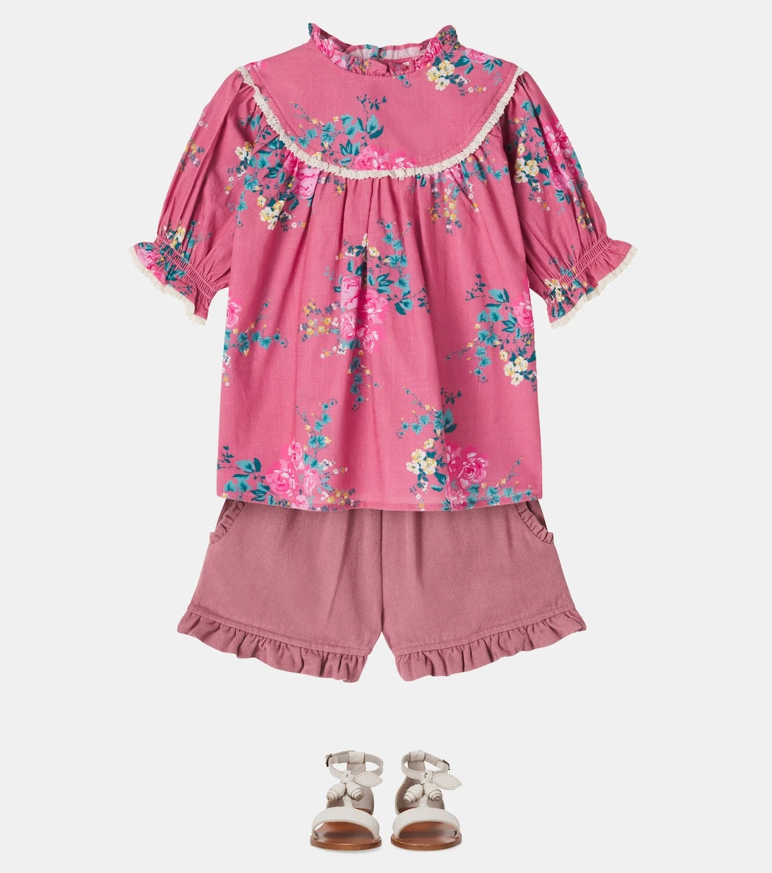 C'era Una Volta - Floral lace-trimmed cotton top