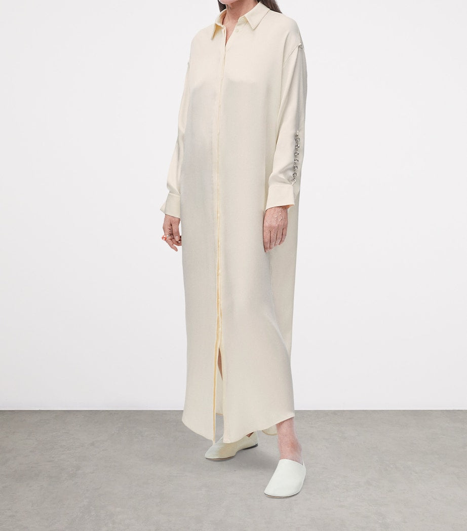 LOEWE White EXCLUSIVE Silk Satin Donut Chain Silver Capsule Shirt Dress