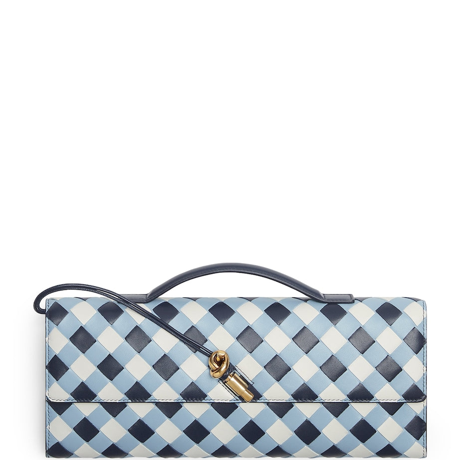 Bottega Veneta Blue Leather Andiamo Clutch Bag