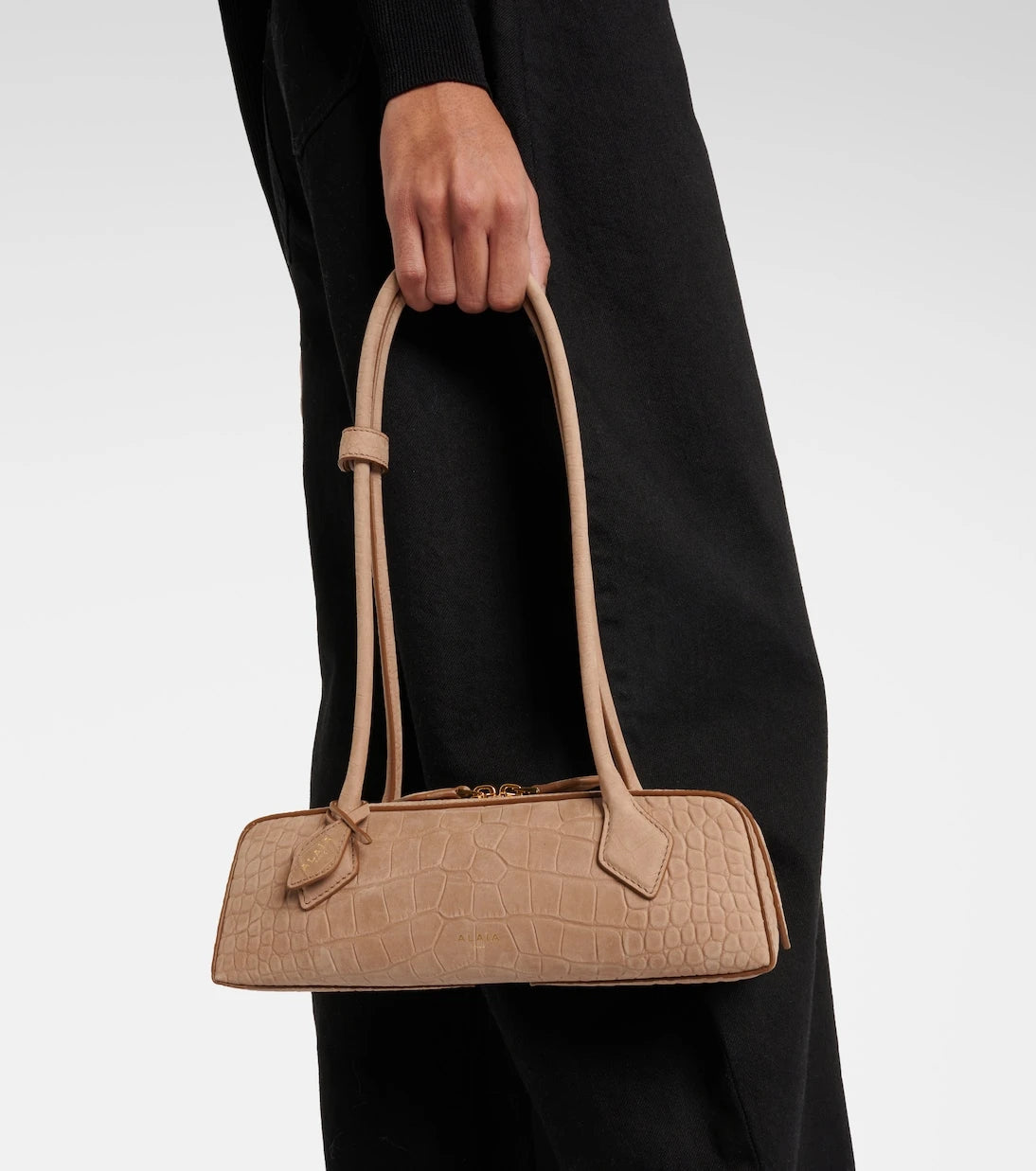 Alaïa - حقيبة كتف Le Teckel صغيرة بنمط جلد التمساح