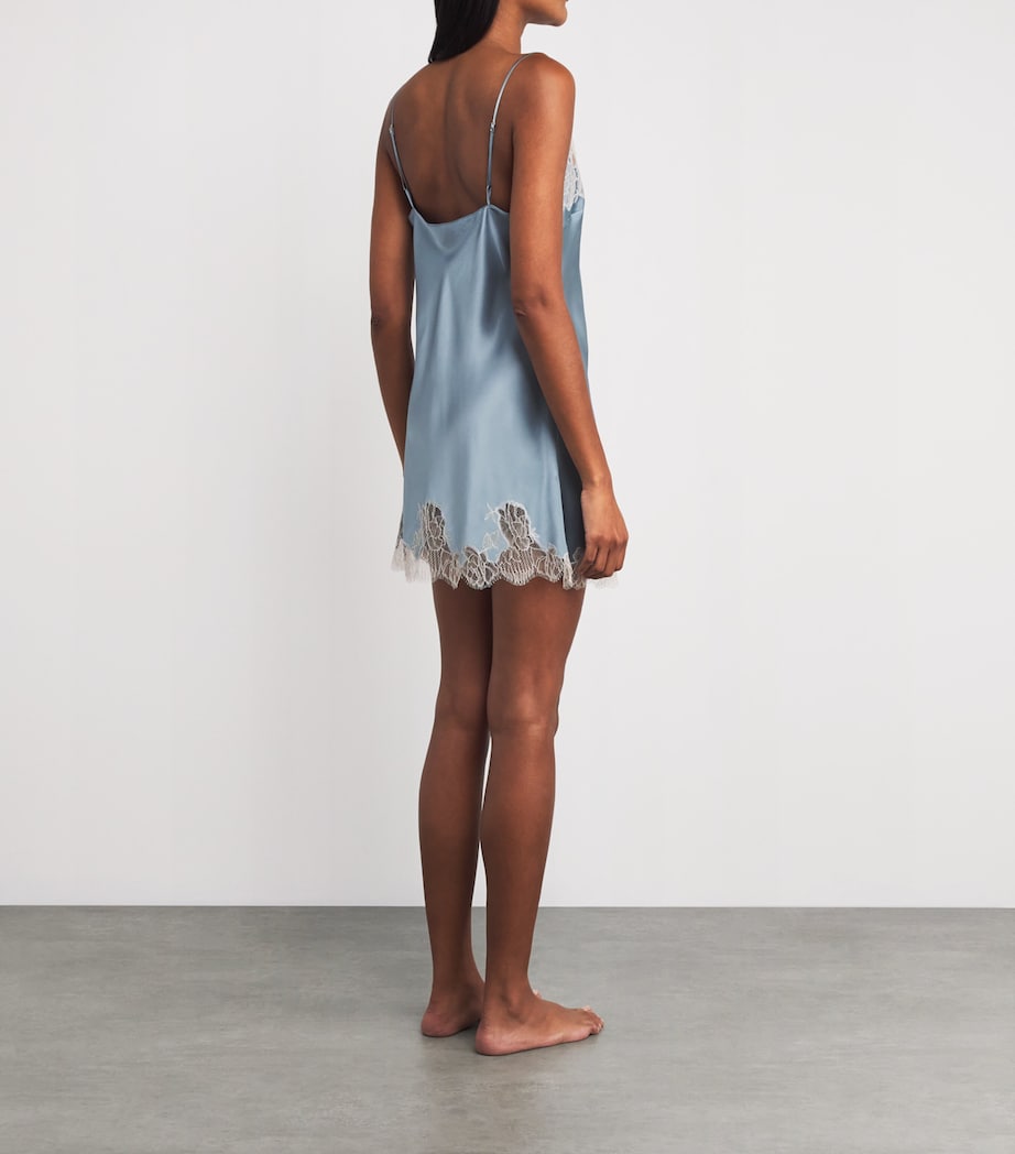 Carine Gilson Blue Silk Lace-Trim Short Slip Dress