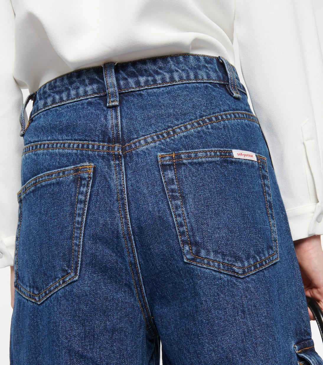 Self-Portrait - Mid-rise wide-leg denim cargo pants