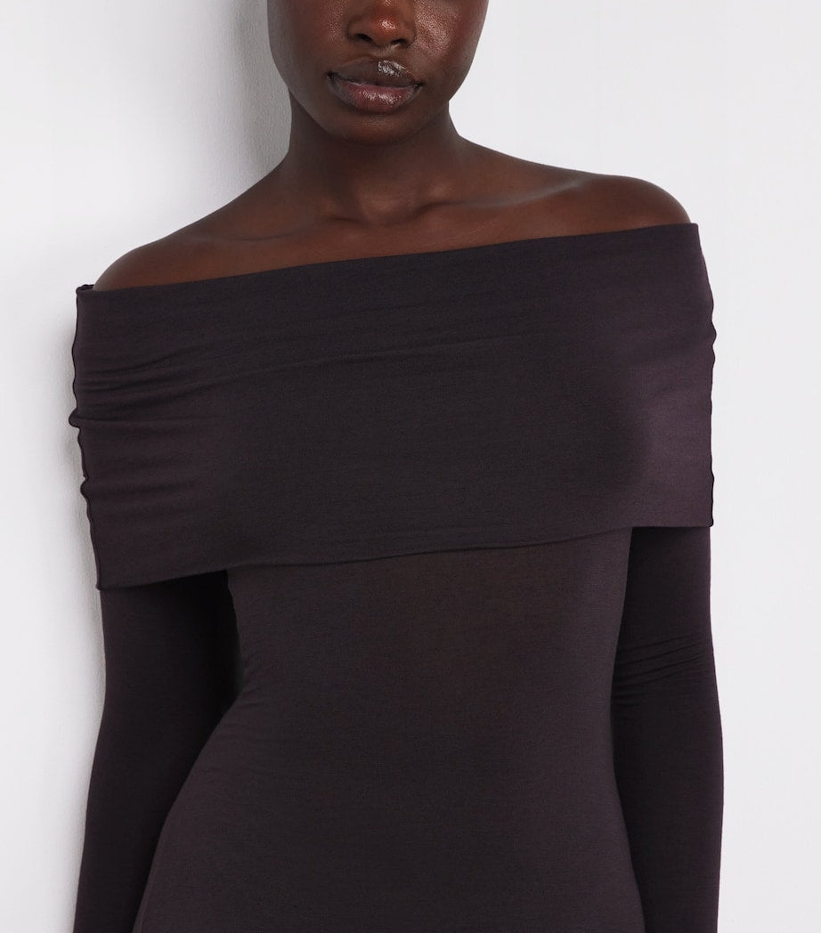 Skims Burgundy Sheer Modal Off-The-Shoulder Maxi Dress