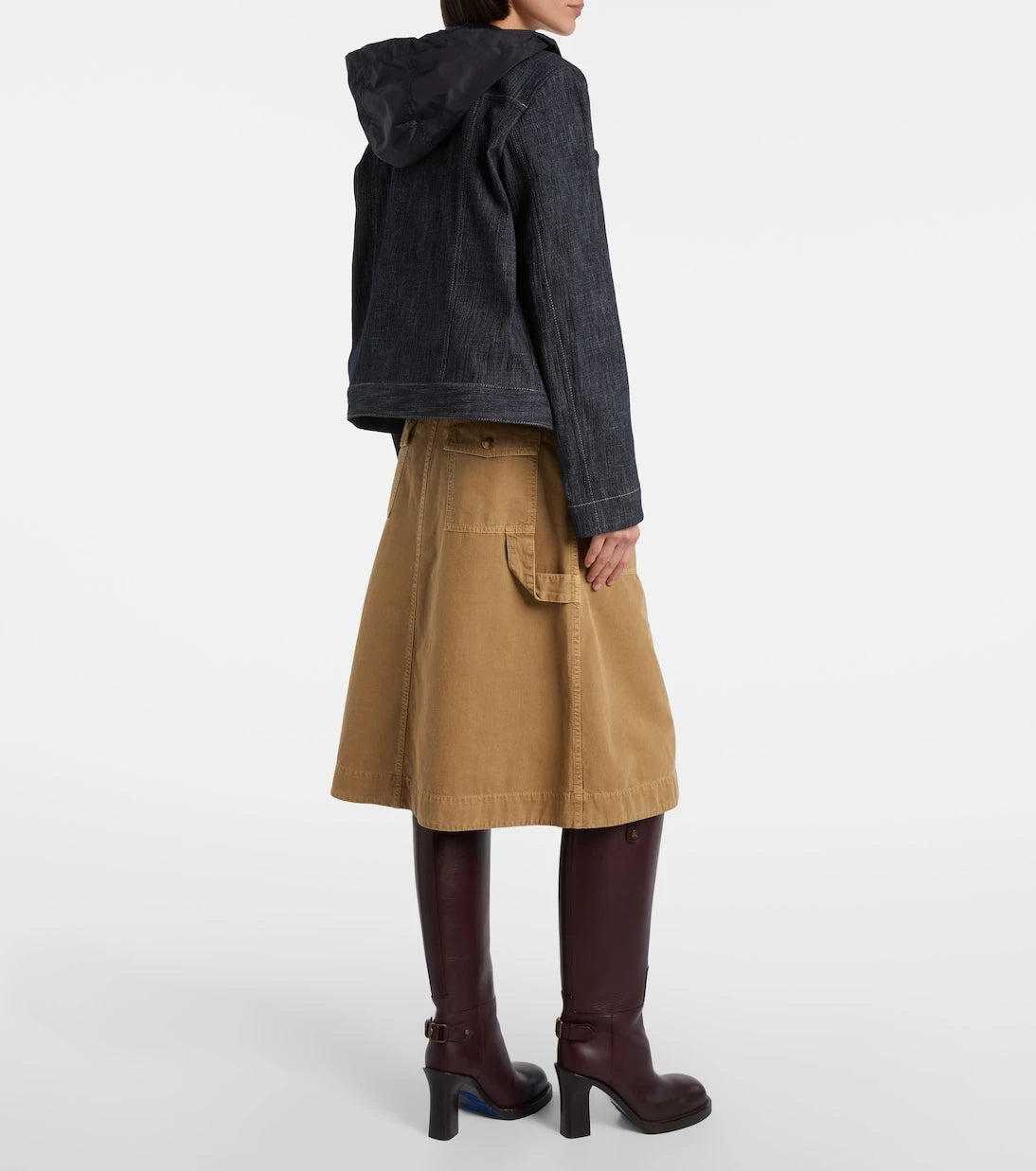Moncler - Belted denim midi skirt