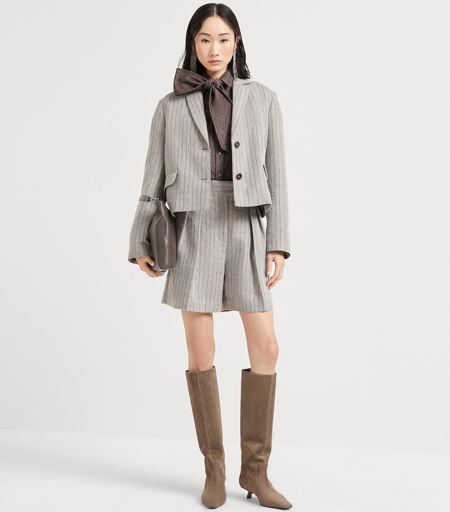 Brunello Cucinelli Brown Techno Linen Stripe Shorts