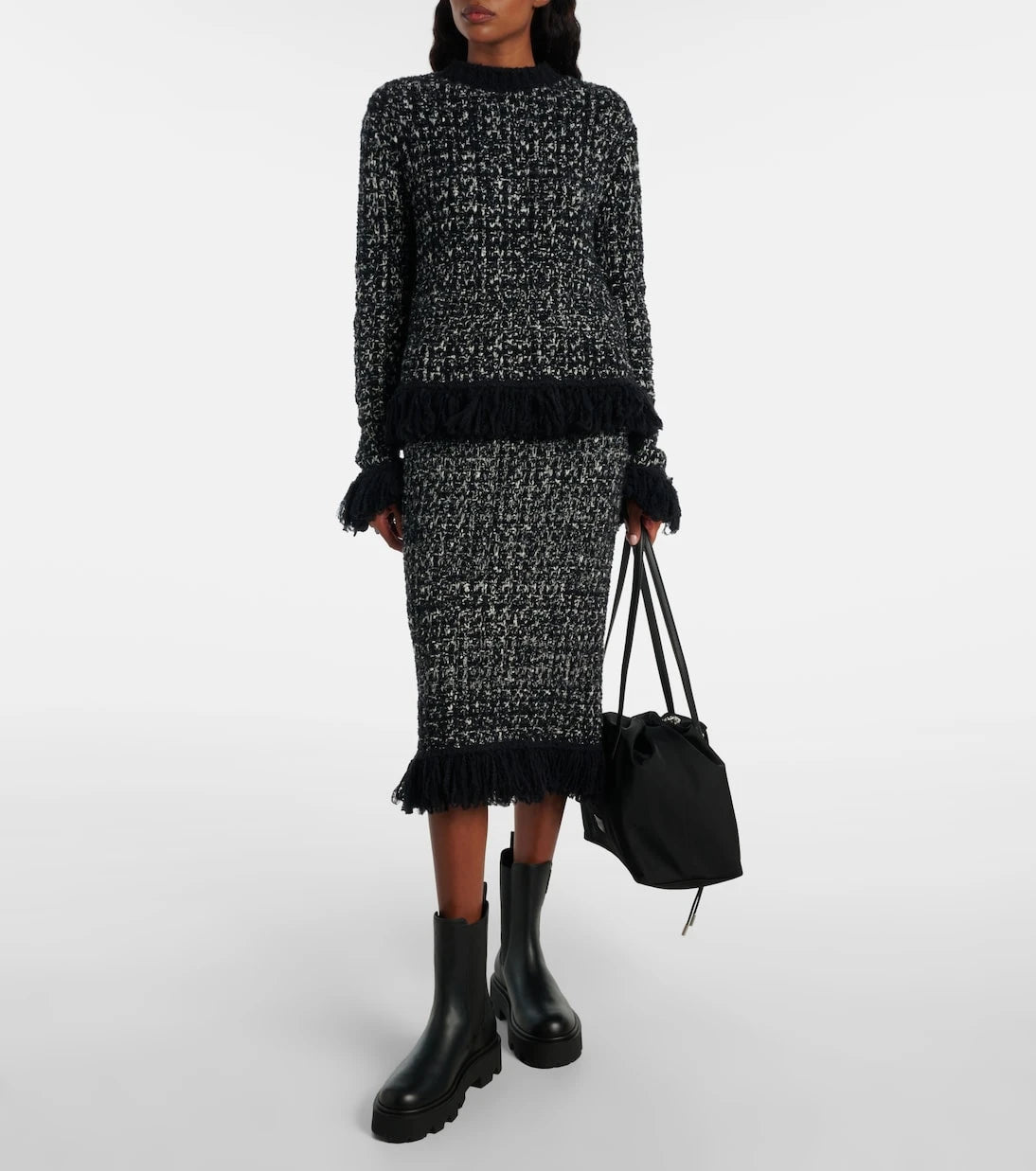 Moncler - Fringed wool-blend pencil skirt