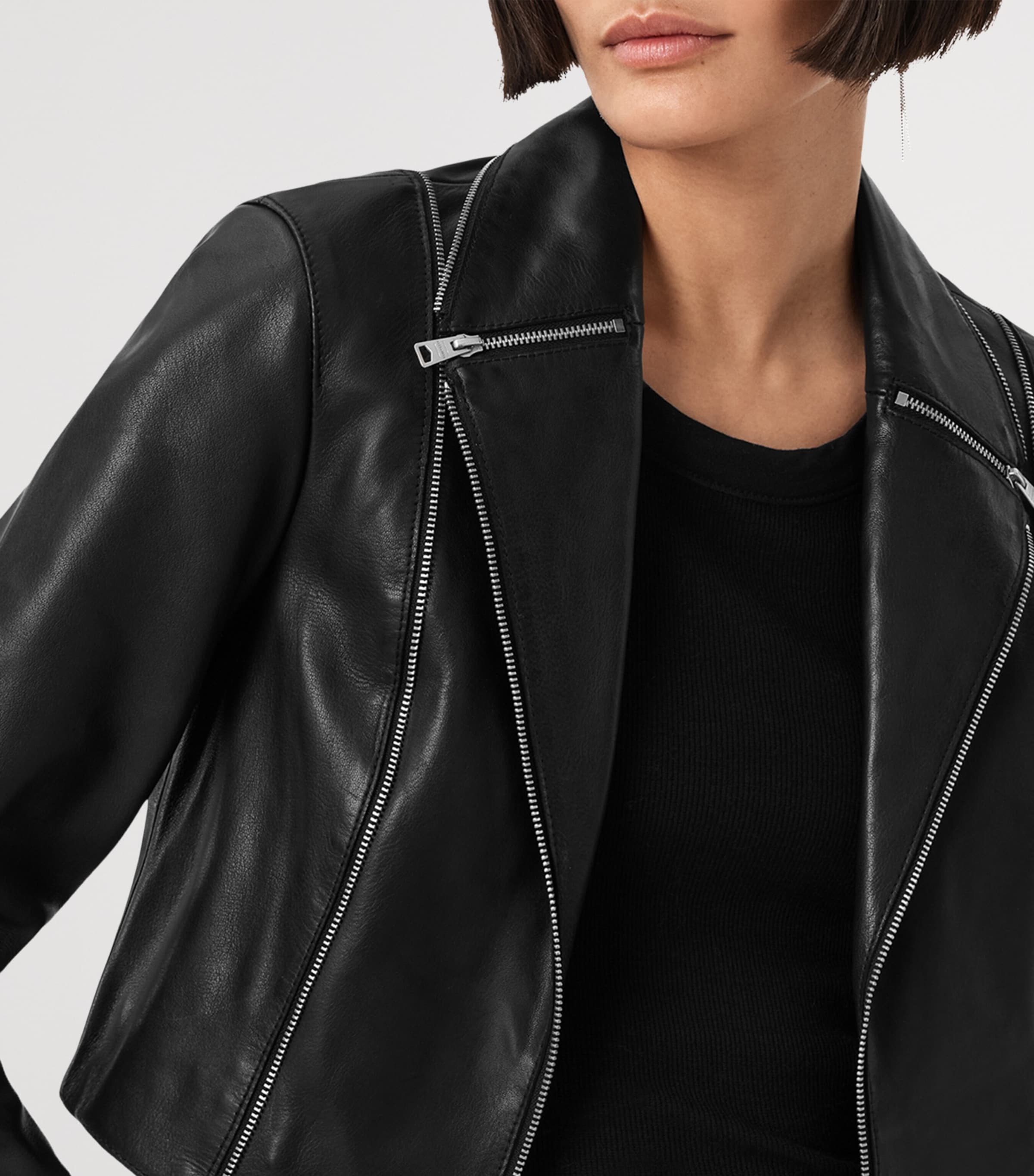 AllSaints Black Cropped Landers Leather Jacket
