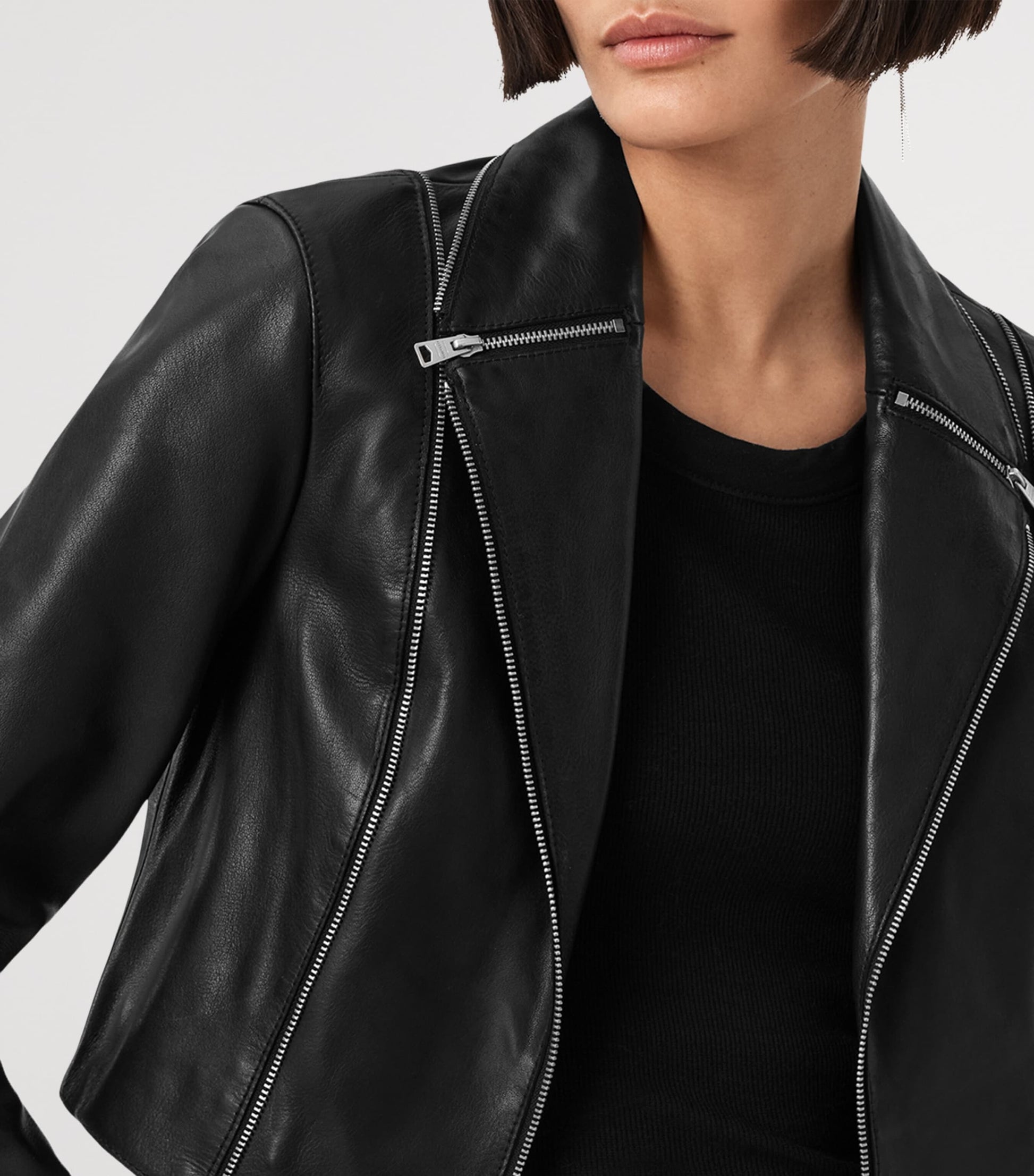 AllSaints Black Cropped Landers Leather Jacket