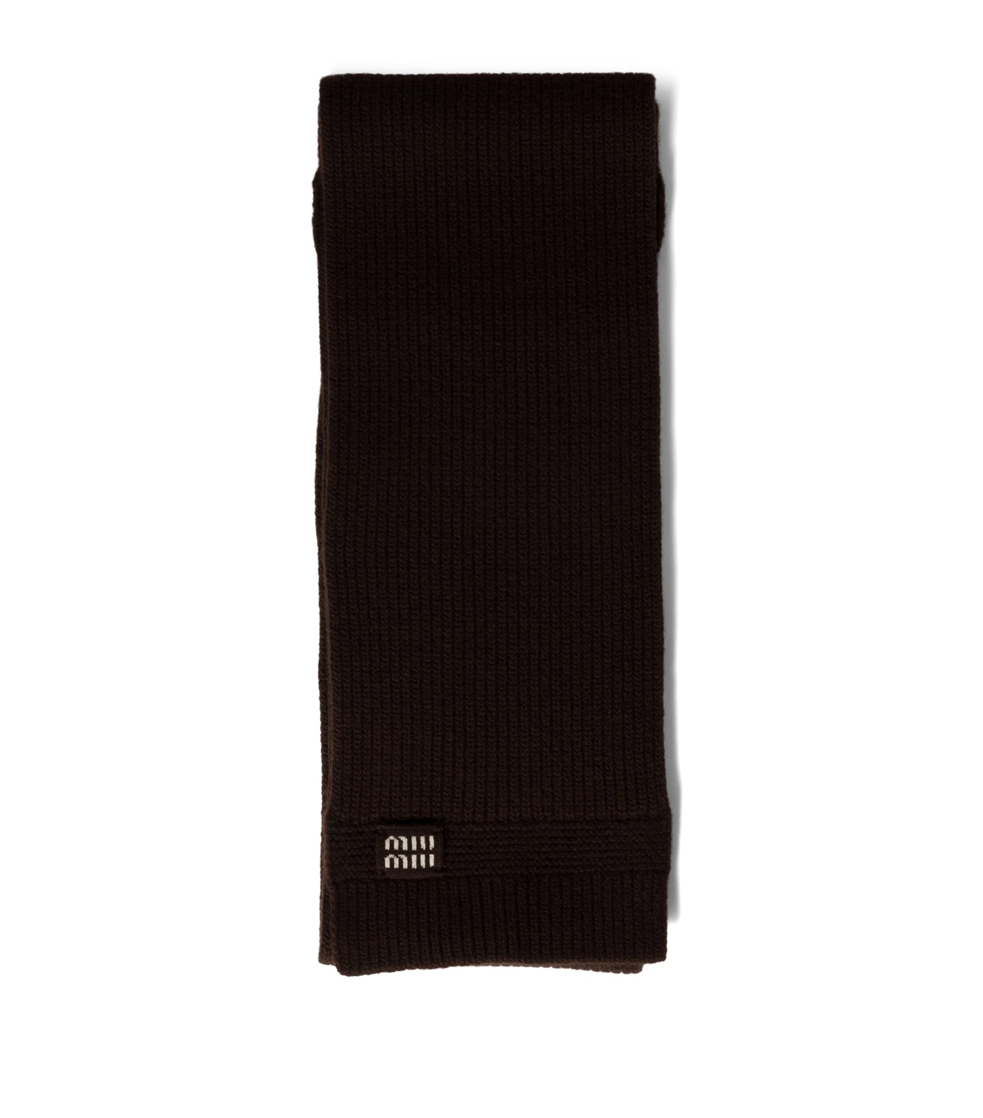 Brown Wool-Cashmere Logo Scarf