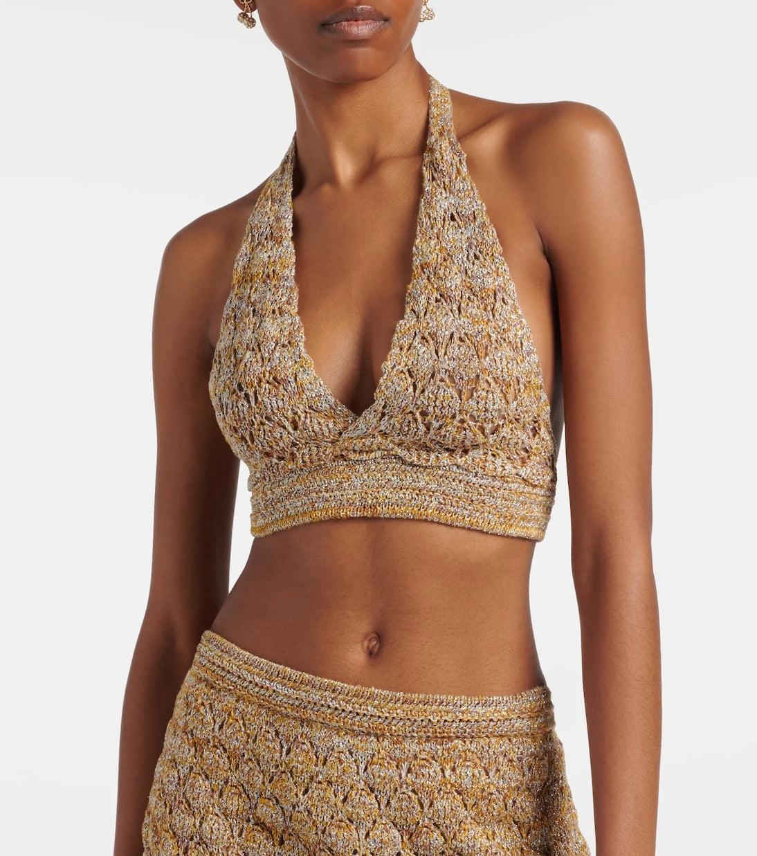 Valentino - Open-knit linen-blend lamé crop top